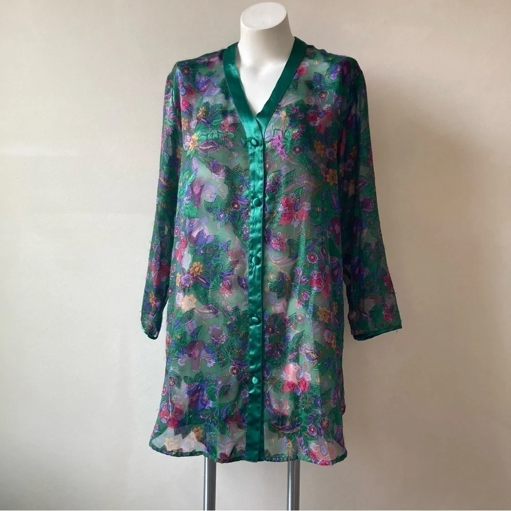 Victoria’s Secret | Vintage Gold Label Sheer Green Floral Maximalist Sleep Top - Picture 2 of 9